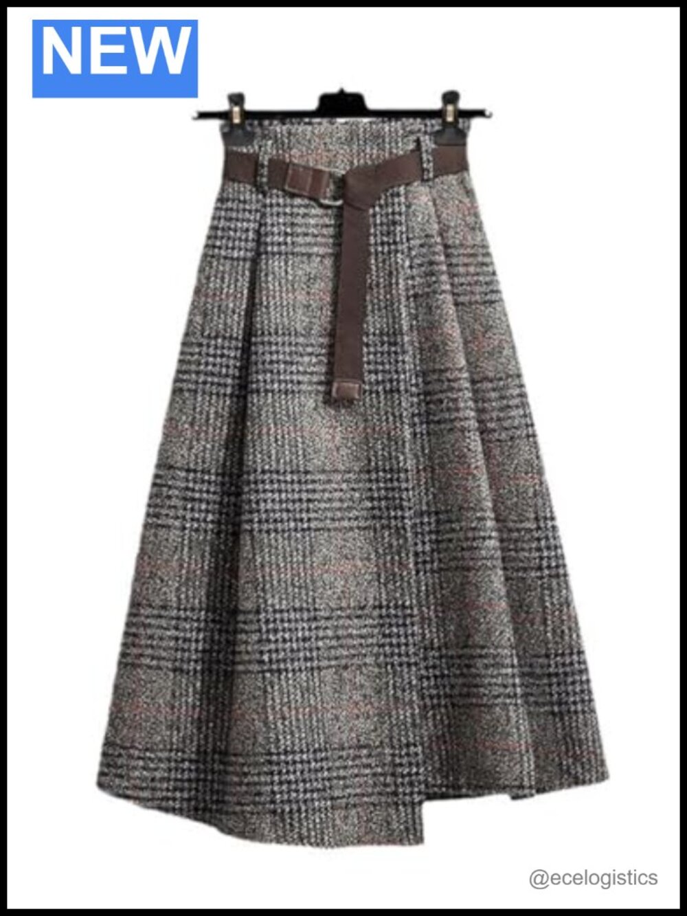 Mid-Calf Wool A-Line Plaid Vintage Midi Skirt